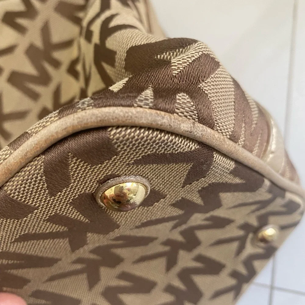 Michael Kors Brown and Gold Tote Bag with Signature MK Design - Picture 13 of 16